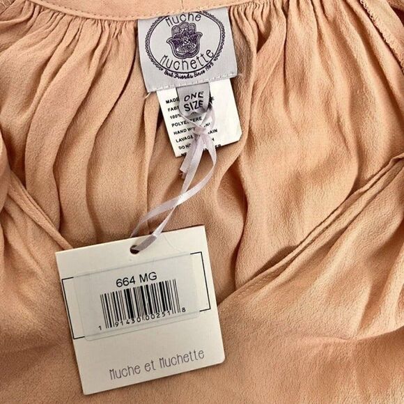 Muche Muchette Women's Pink Flowy Peasant Blouse Tassel Boho Shirt Top OS NWT - Picture 3 of 12